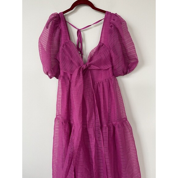 Free People Dress Women Pink Hailey Maxi Balloon Sleeves Tie Preppy Size 2 NWT - Picture 6 of 16